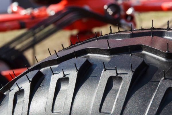 Black tyre of vehicle or other agricultural and industrial machine. Technology